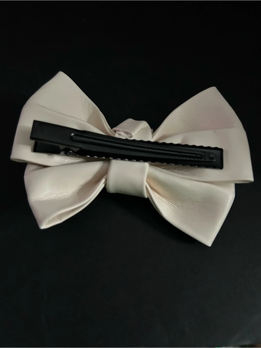 Cream leather Bow Hair Clip with Triangle Logo